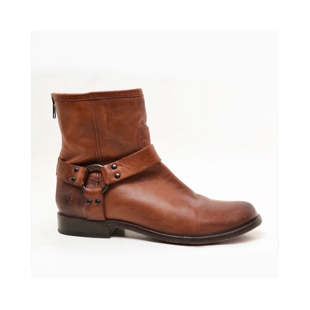 FRYE Phillip Moto Harness Brown Leather Ankle Boots 6